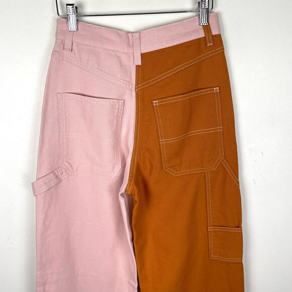 Topshop Jeans Womens 4 Pink Orange Carpenter Straight Leg High Rise Skater Prep - Picture 4 of 9